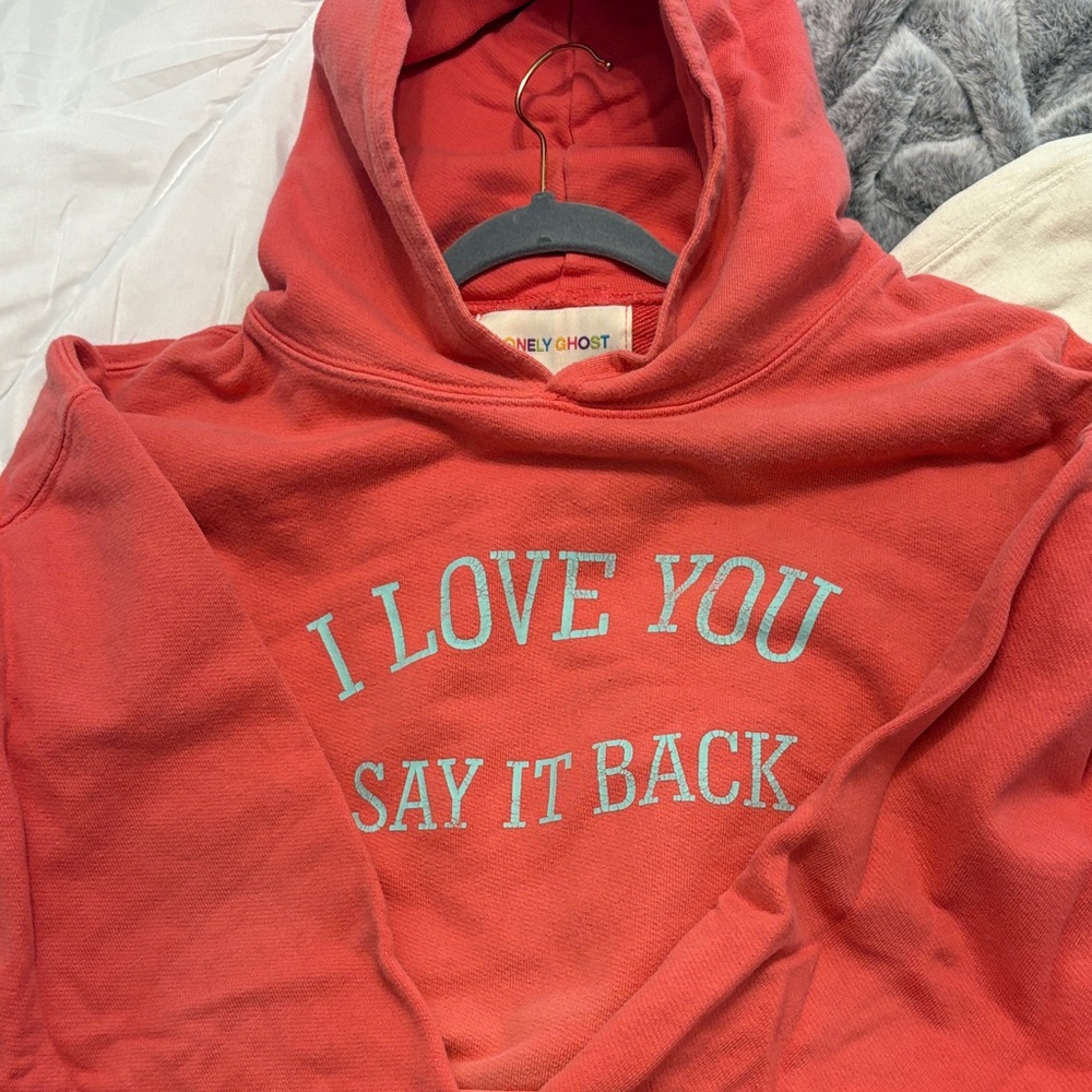 Lonely Ghost Hoodie “I LOVE YOU SAY IT BACK” 💗 Pink and Blue Boxy Oversized Fit - Picture 4 of 5